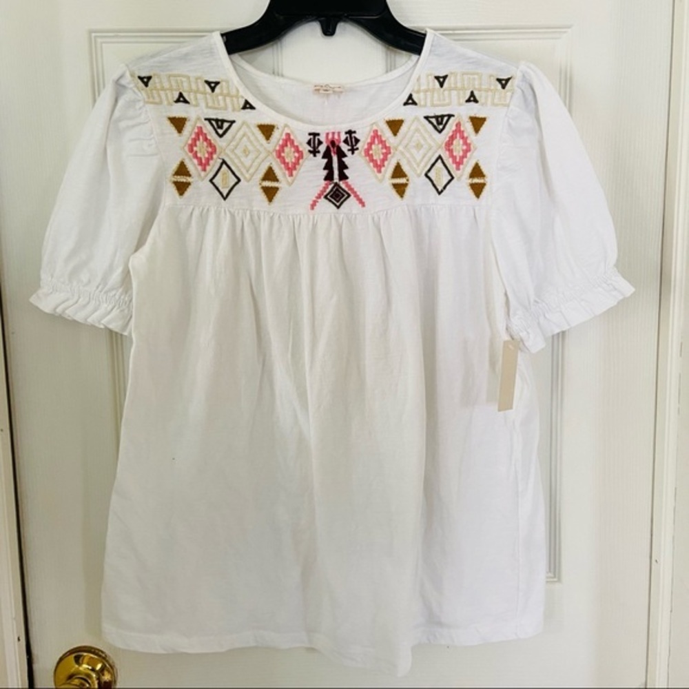 NWT KEEP IN TOUCH embroidered stitch western Aztec cotton blouse size small